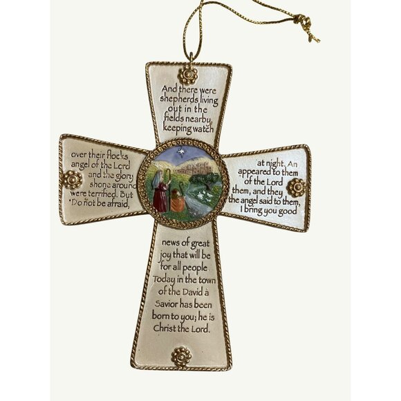 Roman Inc. 2002 Nativity Cross Wall Hanging With Luke 2:8-11 Christmas  Verse - Picture 1 of 14